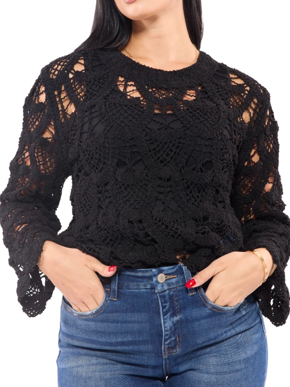 **NIB** POL Crochet Into The Night Open Knit Top
